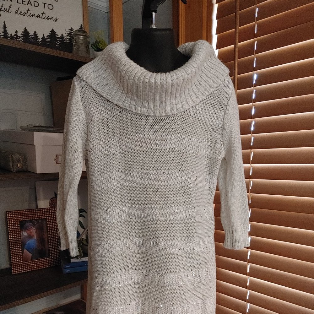.IZ Byer Girl's Gray/Silver Cowl Neck Sweater Dress